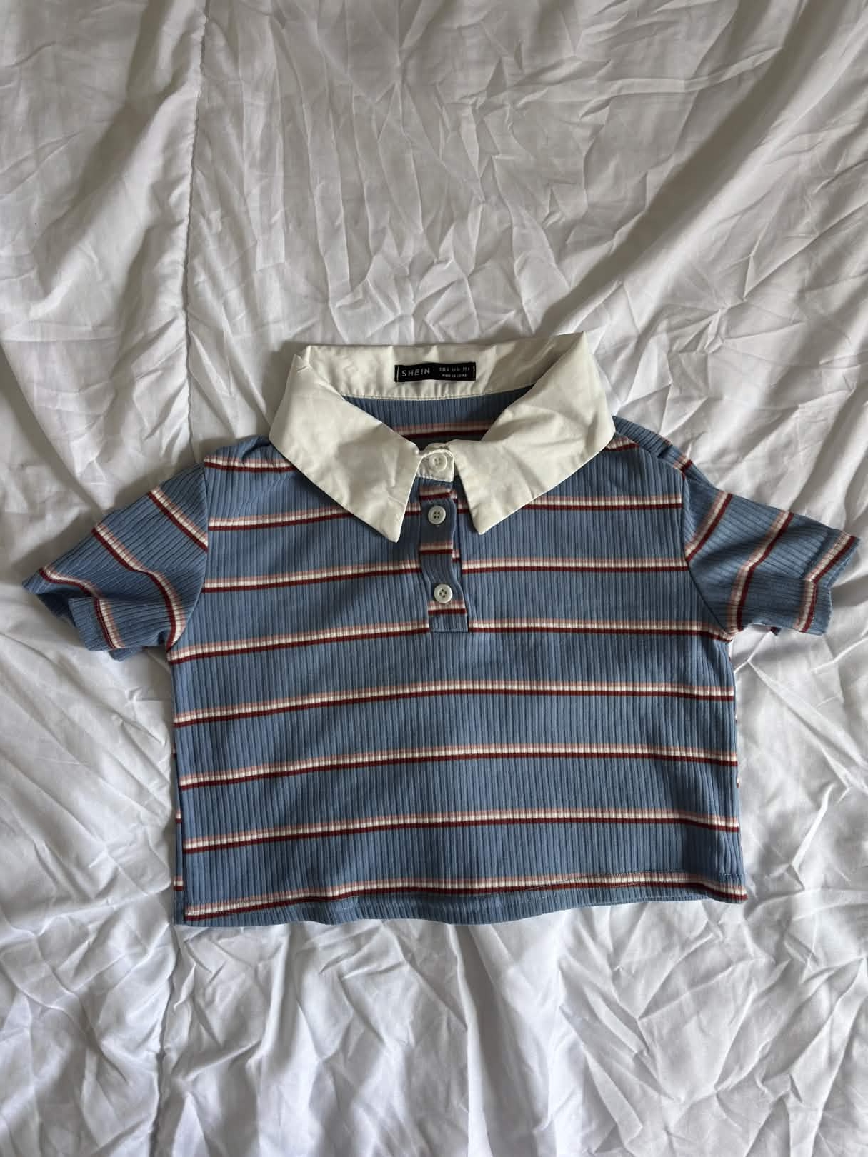 Polo crop côtelé