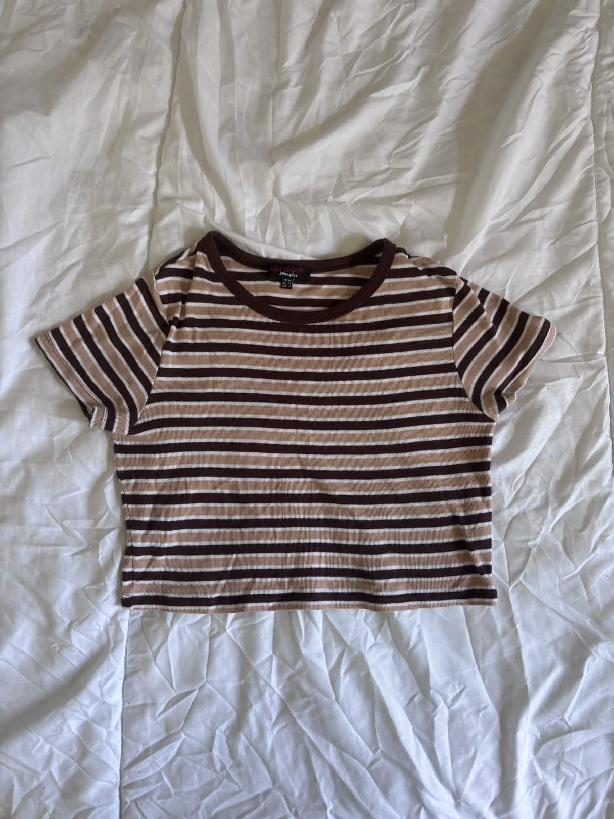 T-shirt crop rayé marron & beige