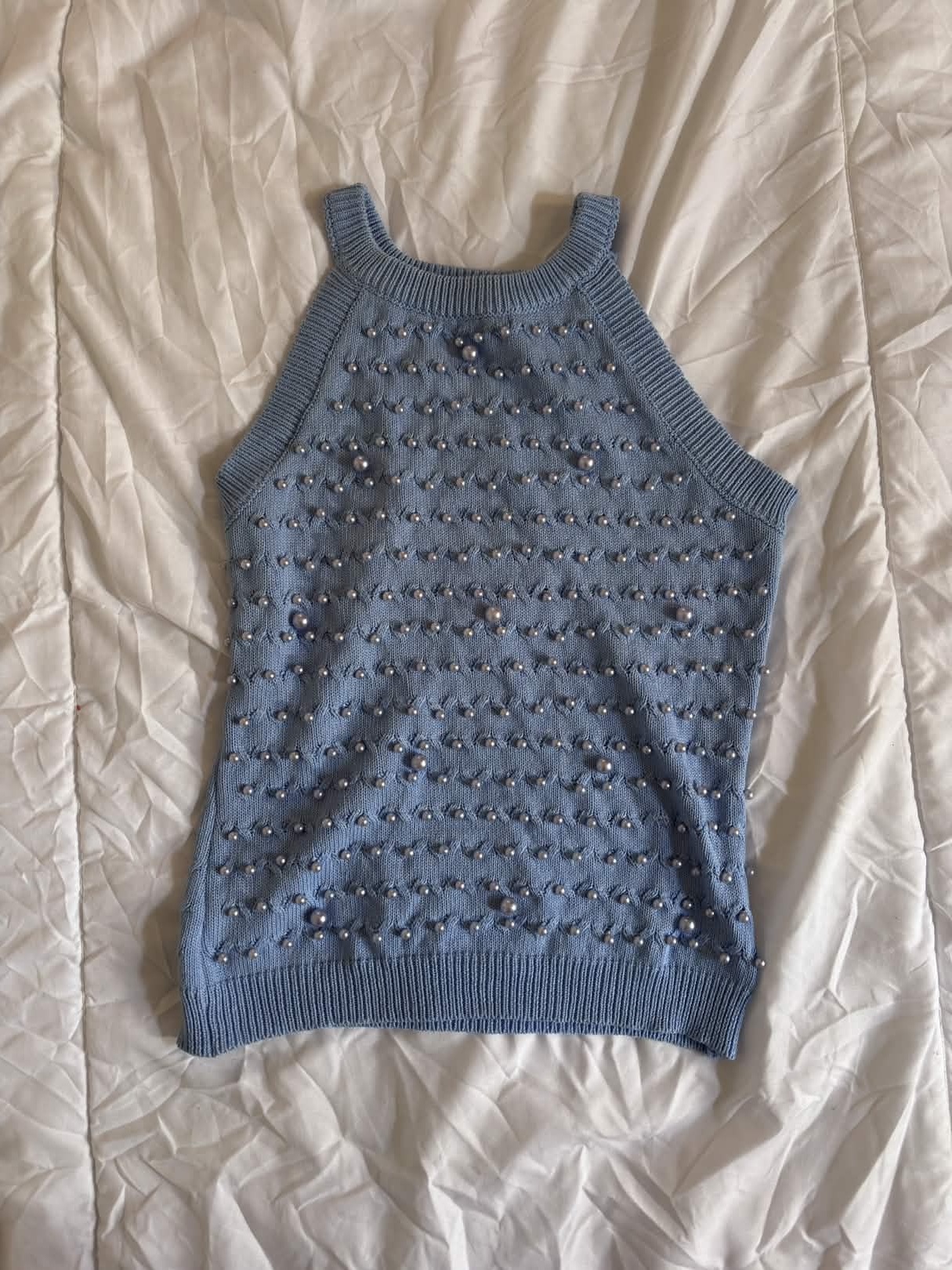 Top bleu perlé