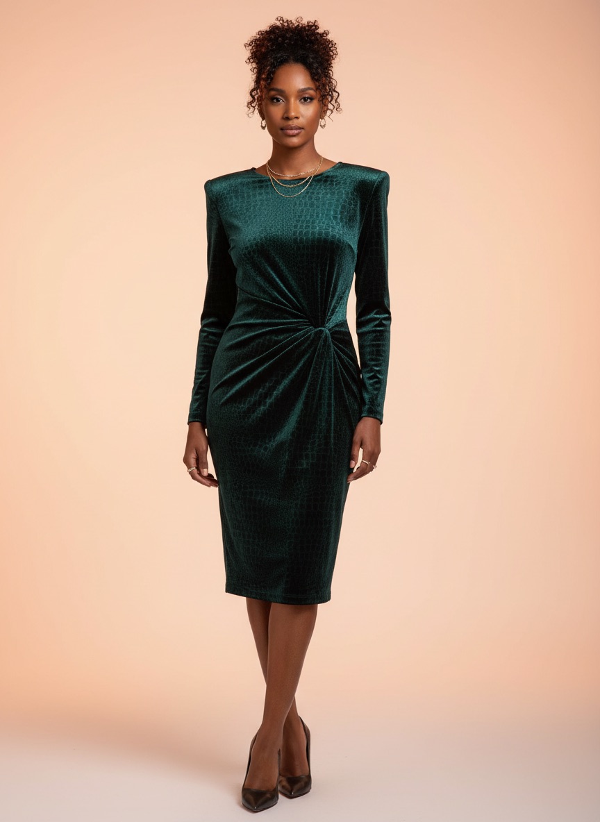 Robe courte - velours/satiné - vert sapin imprimé serpent -