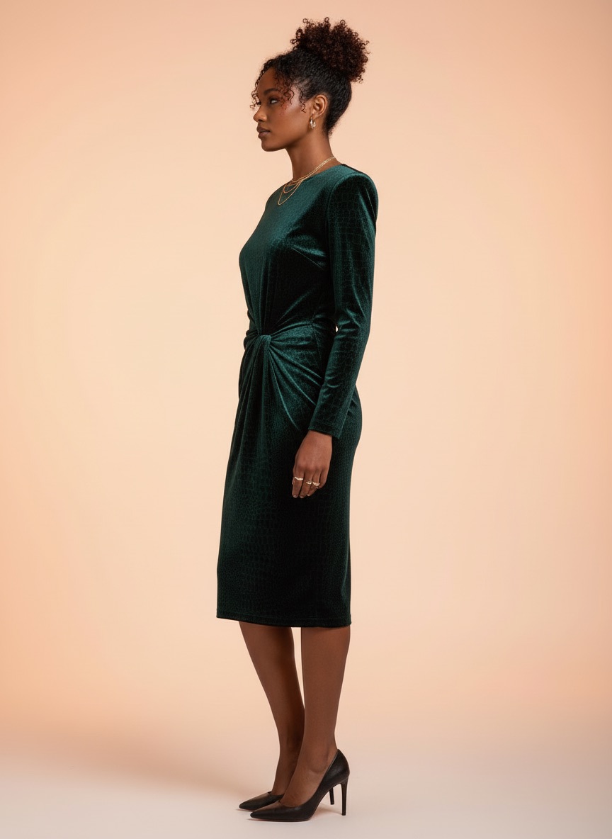 Robe courte - velours/satiné - vert sapin imprimé serpent -