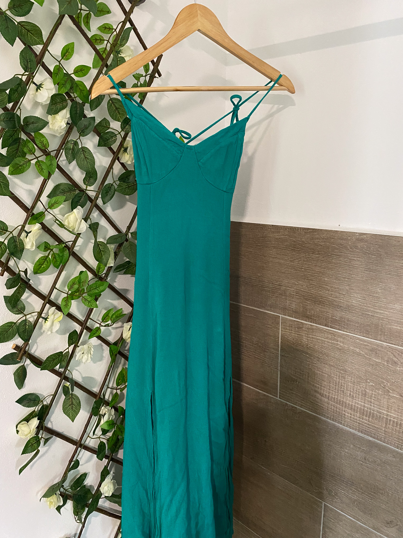 Robe longue maxi dos nu lanières – turquoise / vert canard