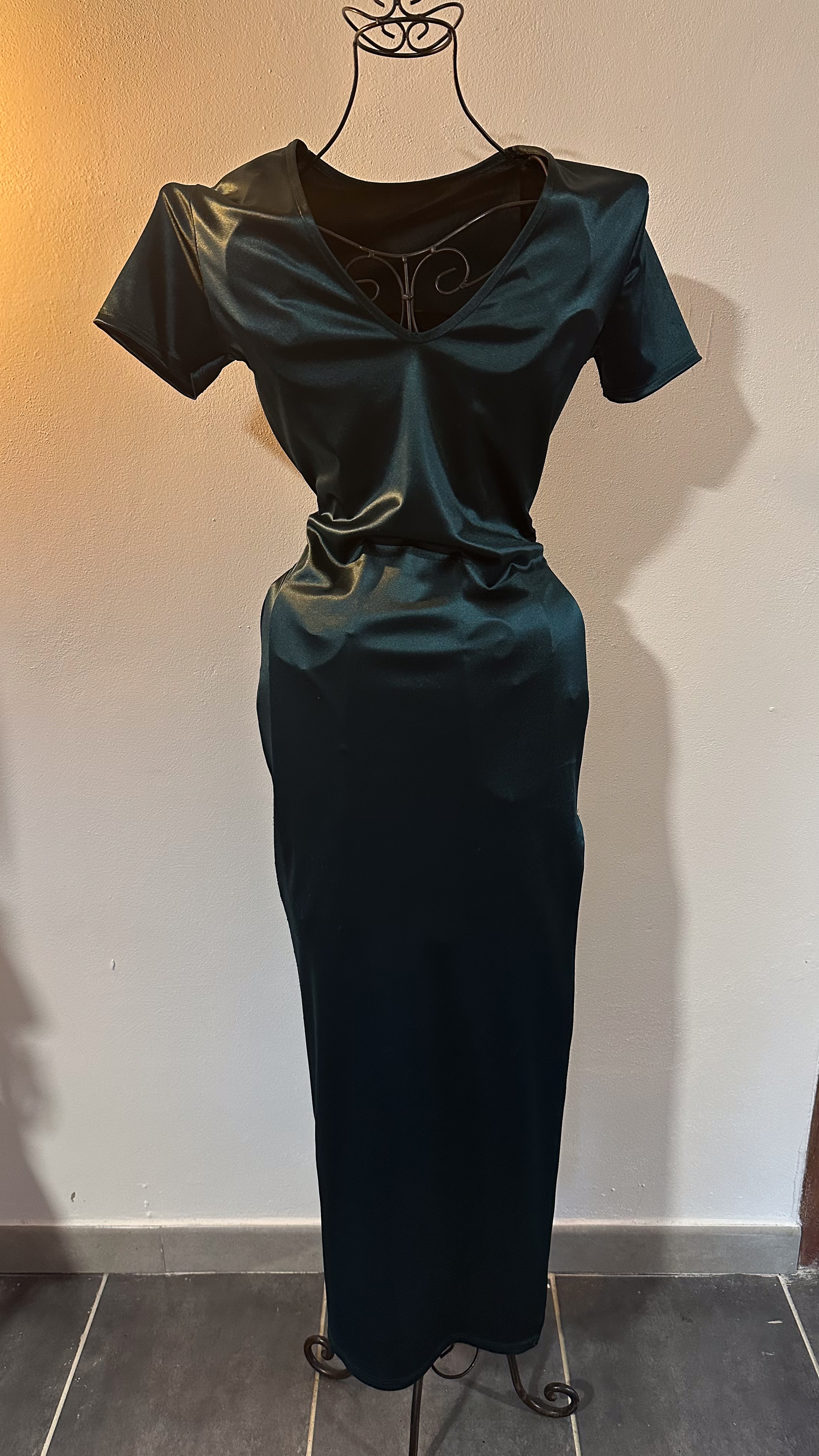 Robe longue fourreau - vert sapin - T. S/M (36/38)