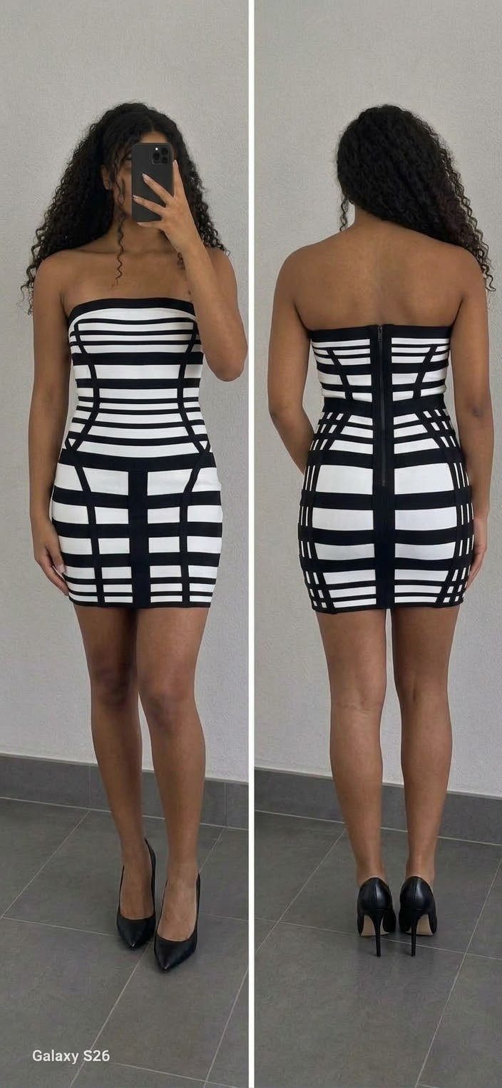 ✨ Superbe Robe Bandage Bicolore – Noir & Blanc (Taille S/M) ✨