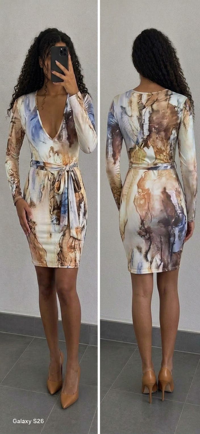 ✨ Sublime Robe Moulante Imprimé Marbré Abstrait ✨