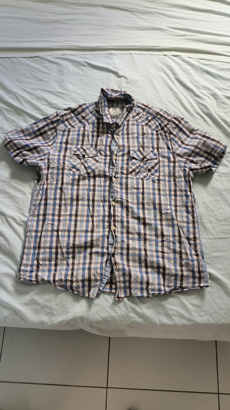 Chemise carreaux multicolores manches courtes L