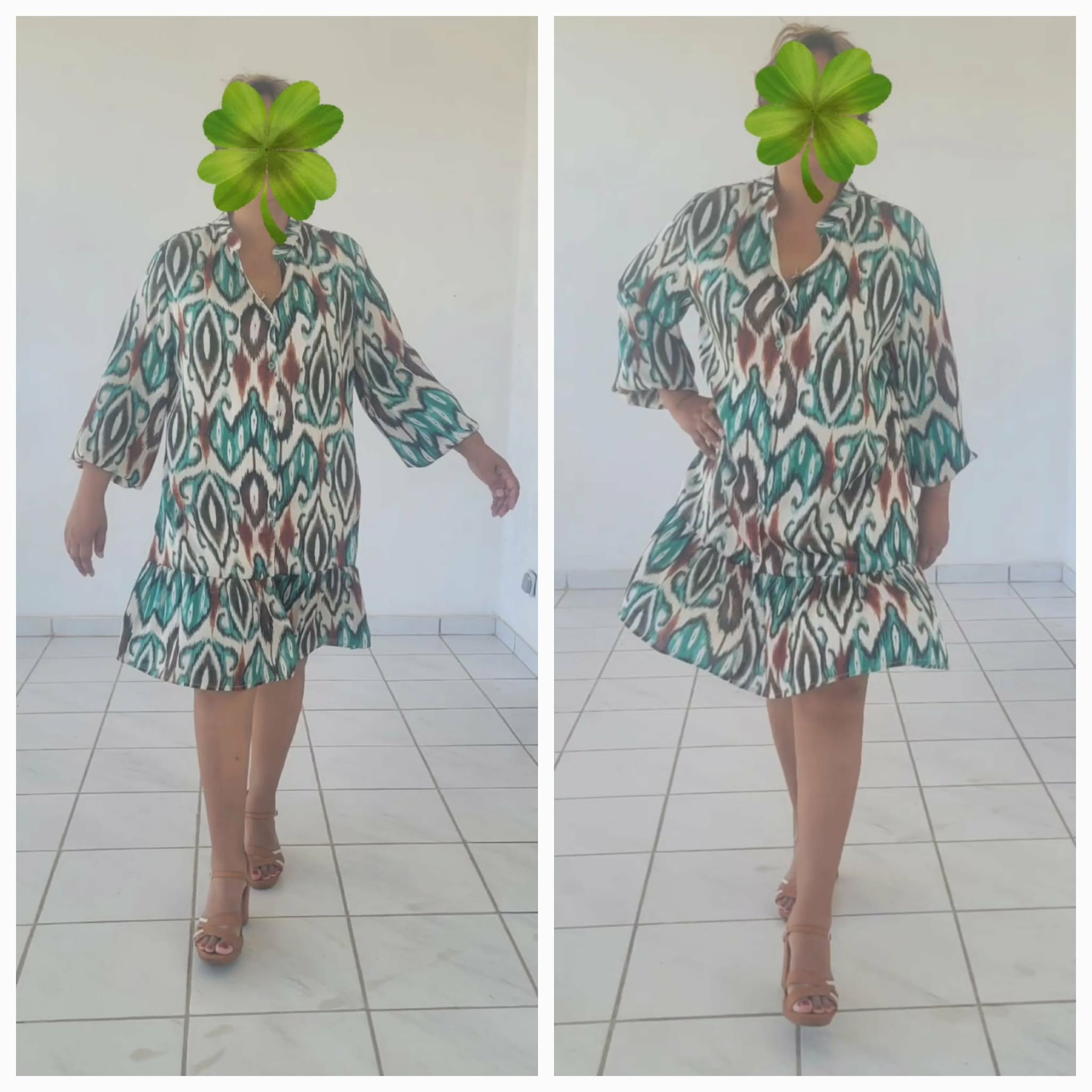 Robe imprimée vert et marron