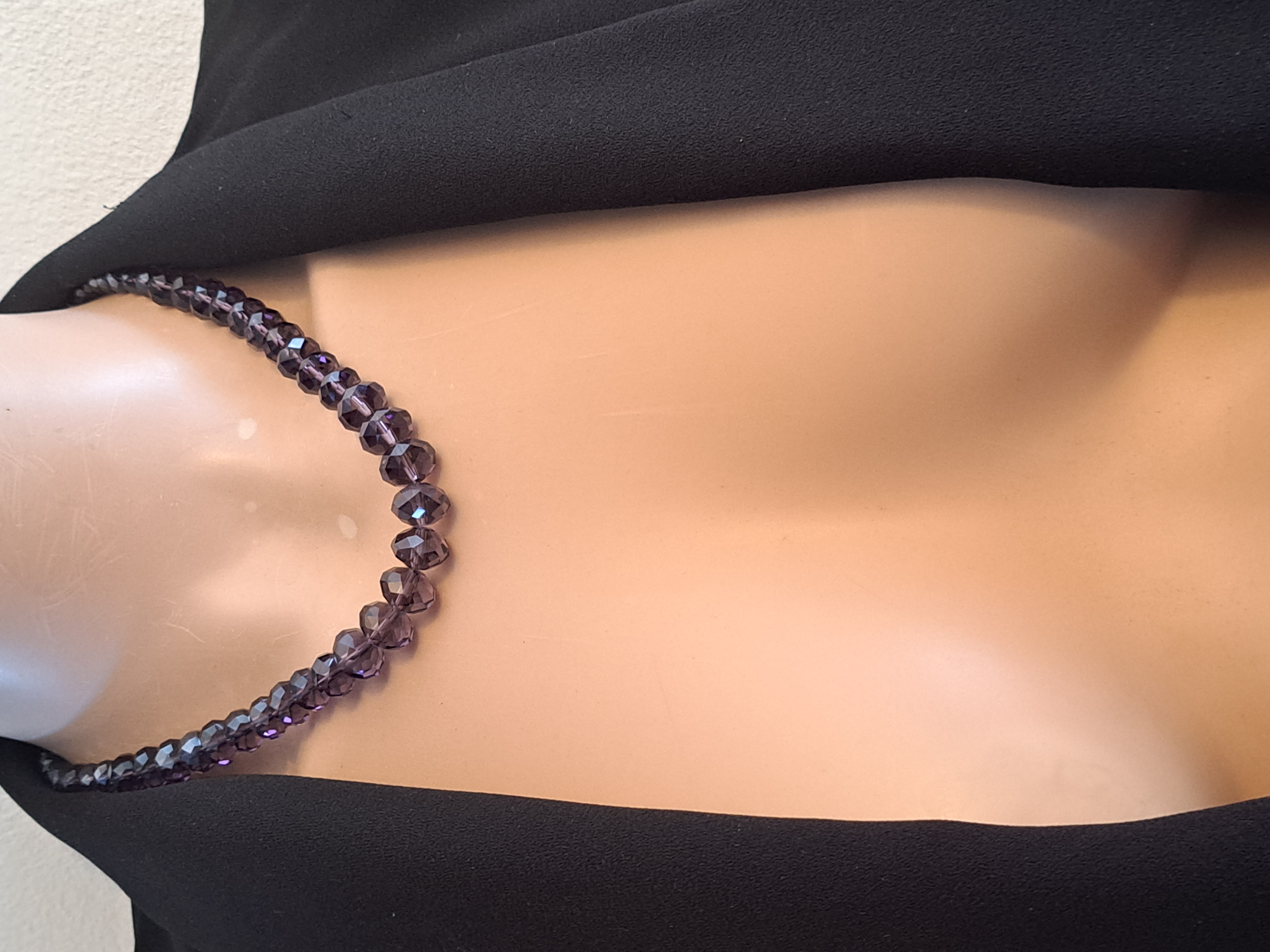 Parure de perles cristal mauve , collier + bracelet NEUF