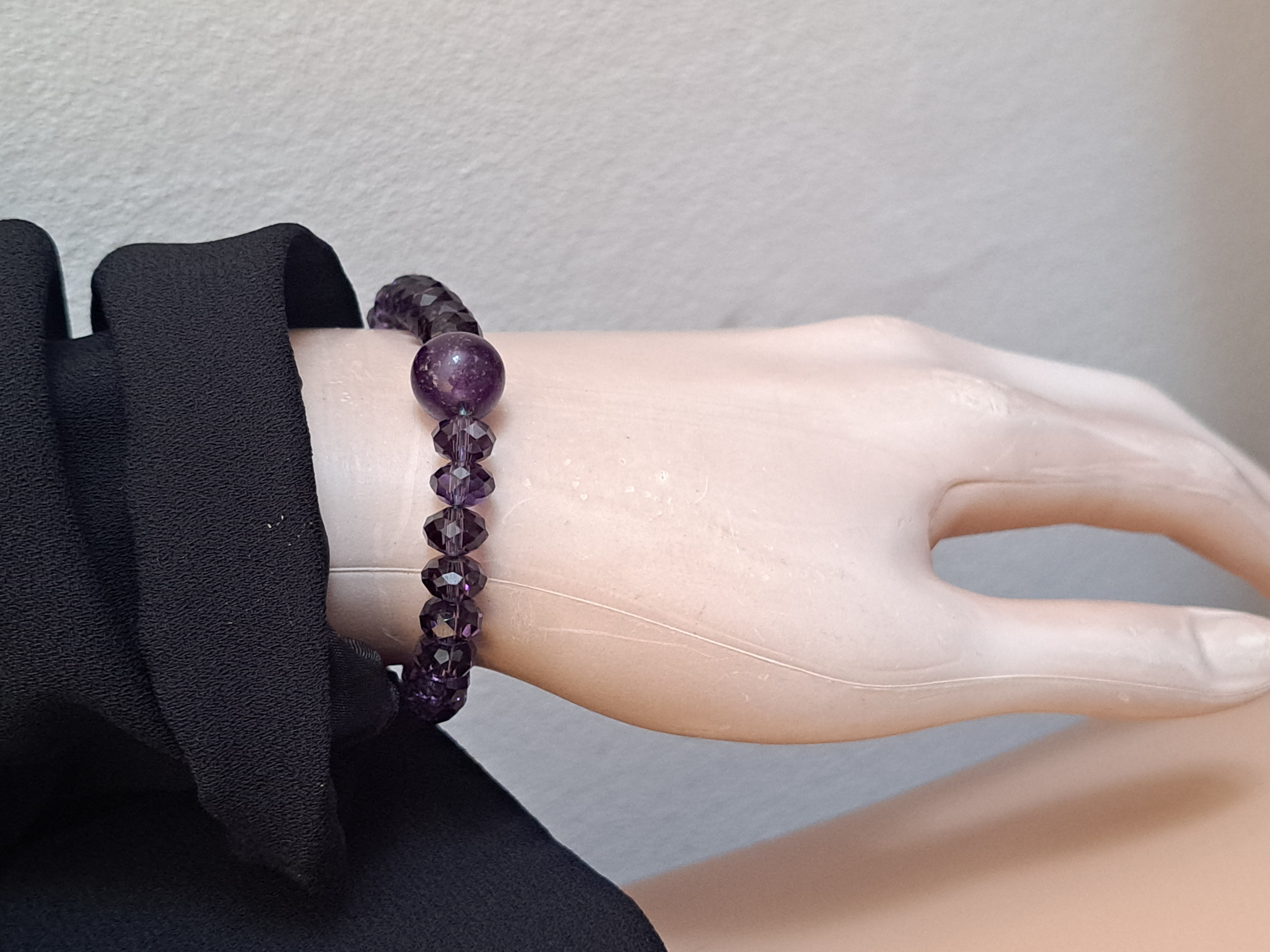Parure de perles cristal mauve , collier + bracelet NEUF