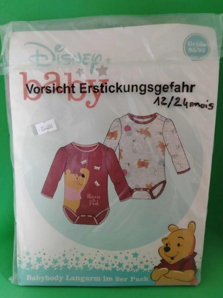 Lots de 2 Bodies manche longue Disney (Winnie l'ourson)